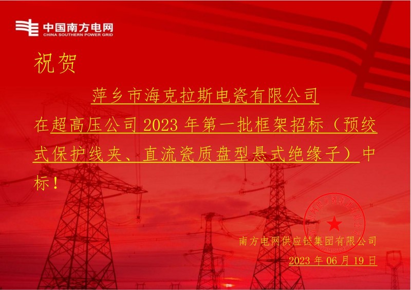 ?？死怪袠?biāo)中國(guó)南方電網(wǎng)有限責(zé)任公司超高壓公司2023年第一批框架招標(biāo)（直流瓷質(zhì)盤(pán)型懸式絕緣子）
